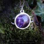 Pentagram and triple moon necklace with amethyst, handmade jewelry inspired by Wicca