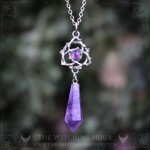 Celtic knot pendulum necklace in amethyst, handmade jewelry inspired by Wicca
