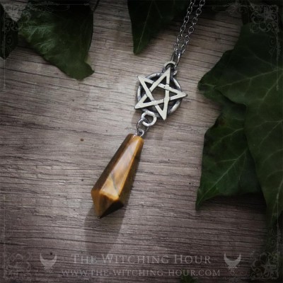 Pentagram pendulum necklace with tiger eye for divination and dowsing