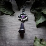 Celtic knot pendulum necklace in amethyst, handmade jewelry inspired by Wicca