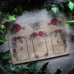 Nature inspired tarot and oracle spread board with a bumblebee, poppies and flowers