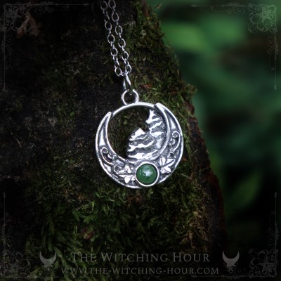 Nature inspired necklace with green jade, boho handmade jewelry, whimsigoth pendant