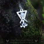 Lucifer's sigil necklace with rainbow moonstone, gothic handmade jewelry