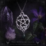 Pentagram necklace with emerald greed drop, handmade gothic jewelry inspired by mysticism and occultism