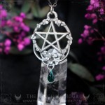 Pentagram necklace with emerald greed drop, handmade gothic jewelry inspired by mysticism and occultism