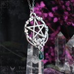 Pentagram necklace with emerald greed drop, handmade gothic jewelry inspired by mysticism and occultism