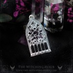 Gothic cathedral necklace with inverted pentagram, handmade occult jewelry inspired by mysticism