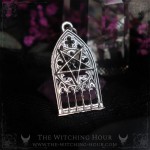 Gothic cathedral necklace with inverted pentagram, handmade occult jewelry inspired by mysticism