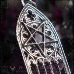 Gothic cathedral necklace with inverted pentagram, handmade occult jewelry inspired by mysticism