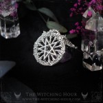 Inverted pentagram necklace in gothic cathedral rose window, handmade mystic jewelry inspired by the occult
