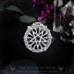 Inverted pentagram necklace in gothic cathedral rose window, handmade mystic jewelry inspired by the occult