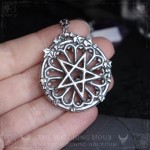 Inverted pentagram necklace in gothic cathedral rose window, handmade mystic jewelry inspired by the occult