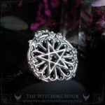 Gothic pentagram pendant on a cathedral rose window, vampire goth handmade jewelry