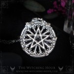 Gothic pentagram pendant on a cathedral rose window, vampire goth handmade jewelry