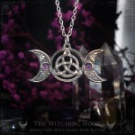 Pendentif triquetra celtique et triple lune orné d'onyx et d'amethyste, bijou witchy fait main