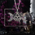 Pendentif triquetra celtique et triple lune orné d'onyx et d'amethyste, bijou witchy fait main
