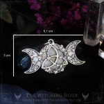 Celtic triquetra pendant with triple moon and rainbow moonstone, handmade jewelry for a witchy and mystic style