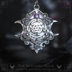 Hecate wheel pendant with triple moon and aethyst, witchy handmade necklace