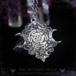 Pendentif roue d'Hecate et triple lune avec améthyste, collier witchy gothique