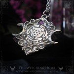 Hecate wheel pendant with triple moon and aethyst, witchy handmade necklace