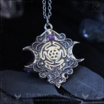 Pendentif roue d'Hecate et triple lune avec améthyste, collier witchy gothique