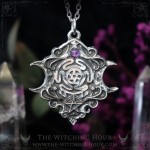 Pendentif roue d'Hecate et triple lune avec améthyste, collier witchy gothique