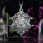 Pendentif roue d'Hecate et triple lune avec améthyste, collier witchy gothique