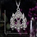 Pendentif sigil de Lucifer dans une cathédrale gothique entouré de gargouilles