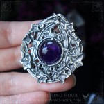 Gothic cathedral necklace with a large amethyst on a pentagram, vampire goth hanmade jewelry