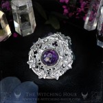 Gothic cathedral necklace with a large amethyst on a pentagram, vampire goth hanmade jewelry