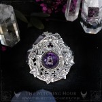 Gothic cathedral necklace with a large amethyst on a pentagram, vampire goth hanmade jewelry