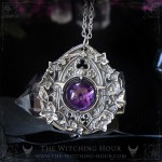 Gothic cathedral necklace with a large amethyst on a pentagram, vampire goth hanmade jewelry