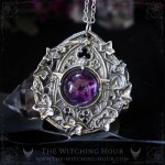 Gothic cathedral necklace with a large amethyst on a pentagram, vampire goth hanmade jewelry