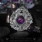 Gothic cathedral necklace with a large amethyst on a pentagram, vampire goth hanmade jewelry