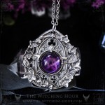 Gothic cathedral necklace with a large amethyst on a pentagram, vampire goth hanmade jewelry