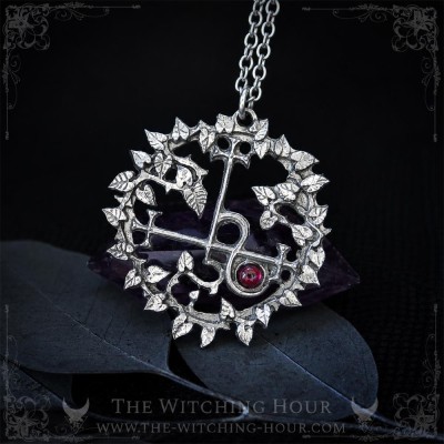 Lilith's sigil necklace with natural red garnet, seal of Lilith necklace, gothic jewelry