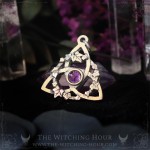 Celtic triquetra pendant with amethyst, trinity knot necklace, handmade pagan jewelry