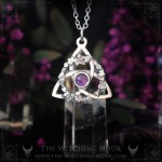 Celtic triquetra pendant with amethyst, trinity knot necklace, handmade pagan jewelry
