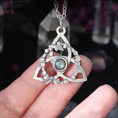 Celtic triquetra pendant with labradorite, trinity knot necklace, handmade pagan jewelry