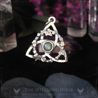 Celtic triquetra pendant with labradorite, trinity knot necklace, handmade pagan jewelry
