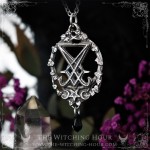 Pendentif sigil de Lucifer gothique avec pentagramme et feuilles entrelacées, bijou mystique fait main.