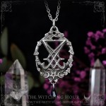 Pendentif sigil de Lucifer gothique avec pentagramme et feuilles entrelacées, bijou mystique fait main.