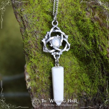 Lunessence pendulum necklace - rainbow moonstone and white jade