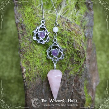 "Ivyana Faorelia" amethyst and rose quartz celtic knot pendulum