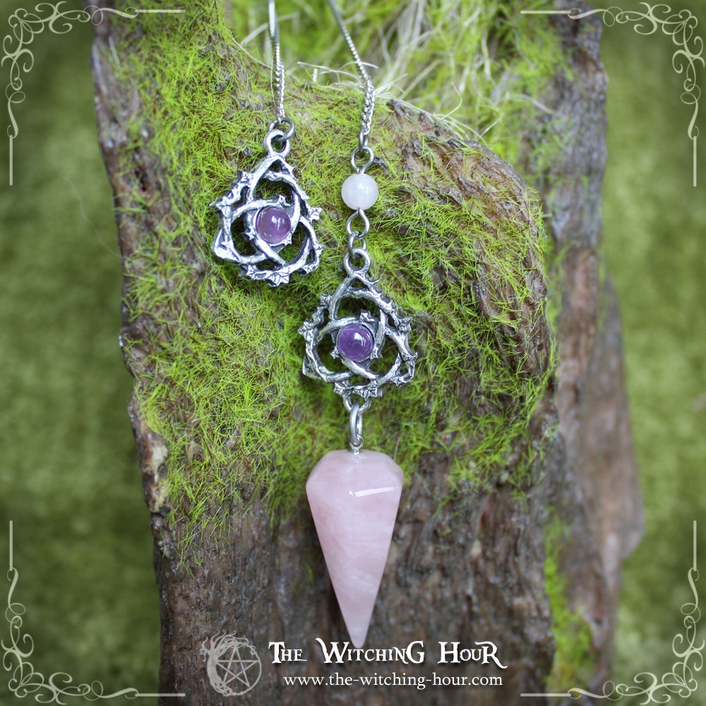 "Ivyana Faorelia" amethyst and rose quartz celtic knot pendulum