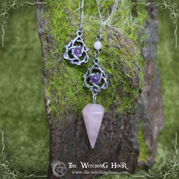 Pendule triquetra en quartz rose et améthyste "Ivyana Faorelia"