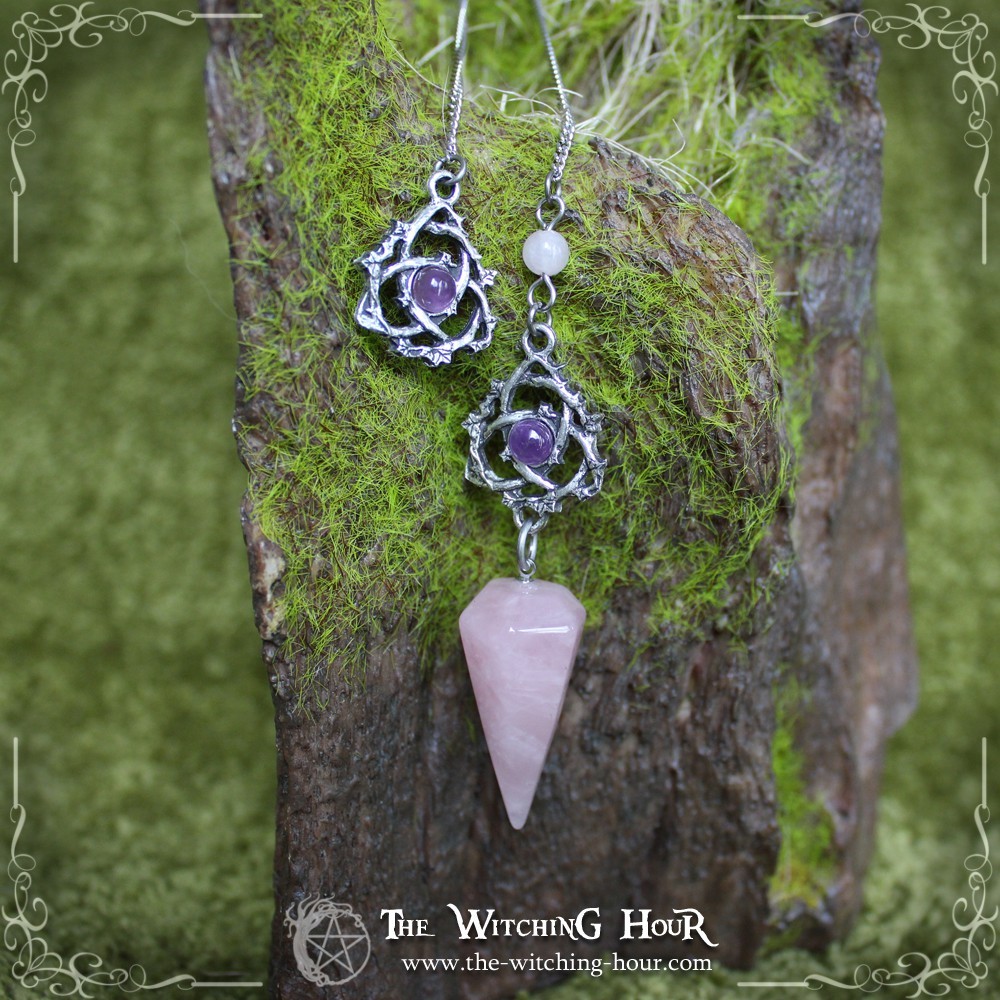 Pendule triquetra en améthyste et quartz rose "Ivyana Faorelia"