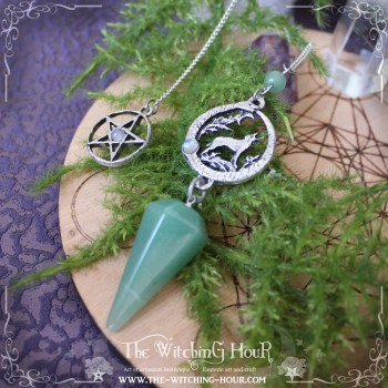 "The Wolf Song" ouroboros and wolf pendulum - green aventurine