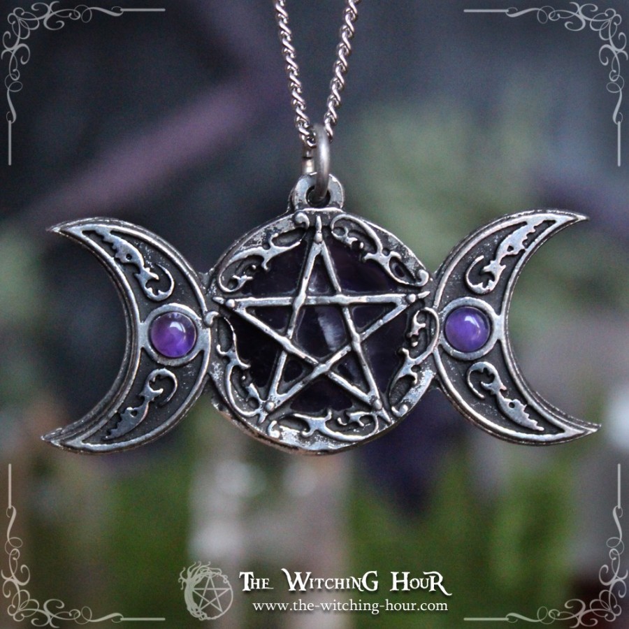 Pentagram and triple moon pendant