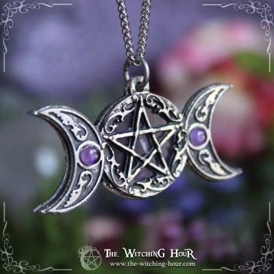 Pentagram and triple moon pendant